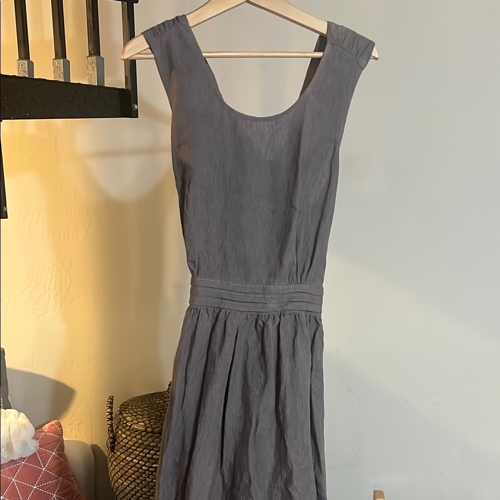 Elegant Gray Linen Sleeveless Dress
